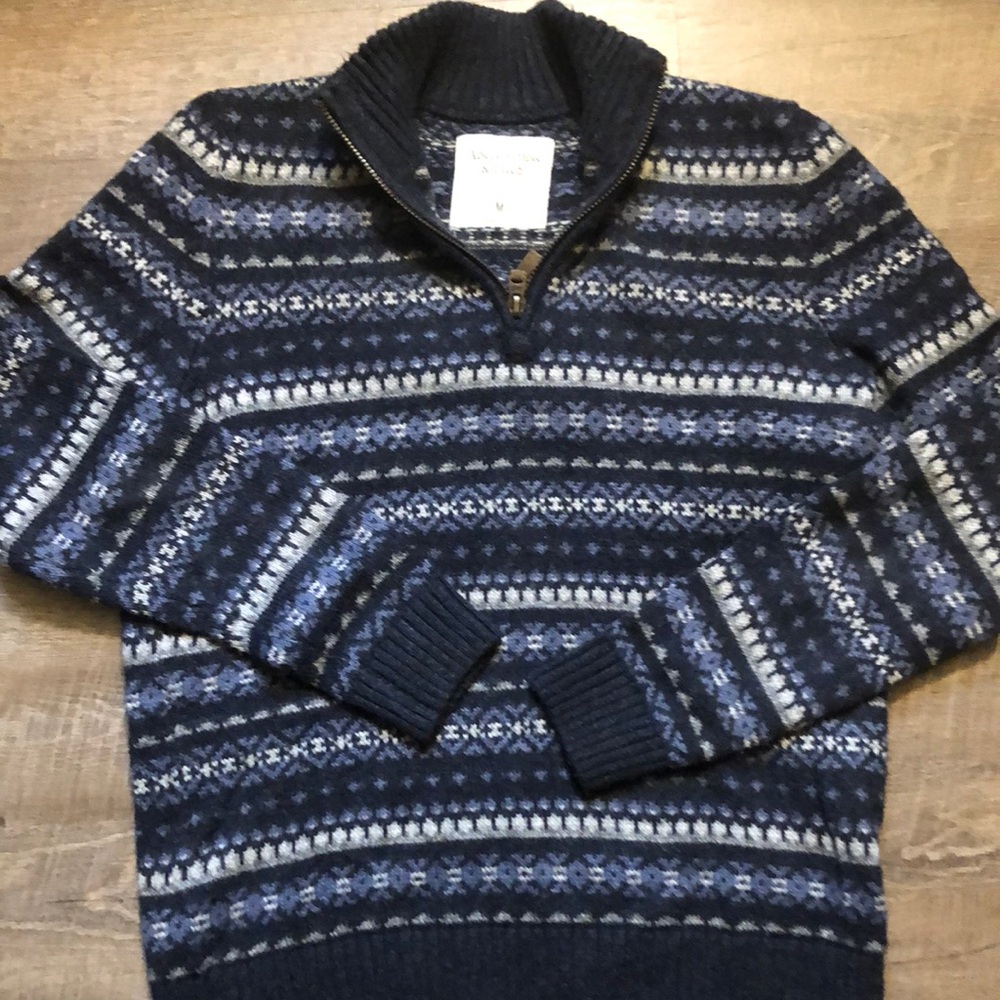 Abercrombie and Fitch Mens Fair Isle 1/4 Zip Sweater Medium Like New